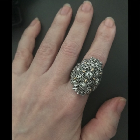 18K GOLD Silver Statement Cluster Ring 9 Sterling